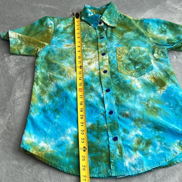 Big Bud Press Tie Dye Button Up Shirt Blue Green Size XS Unisex - Picture 9 of 10